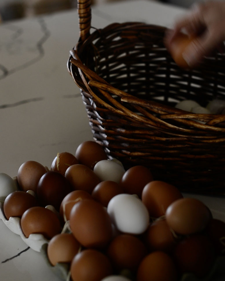 one dozen farm fresh, free range eggs